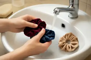 Sai come lavare delicatamente scrunchie di velluto? Eviti che si rovinino dopo pochi lavaggi